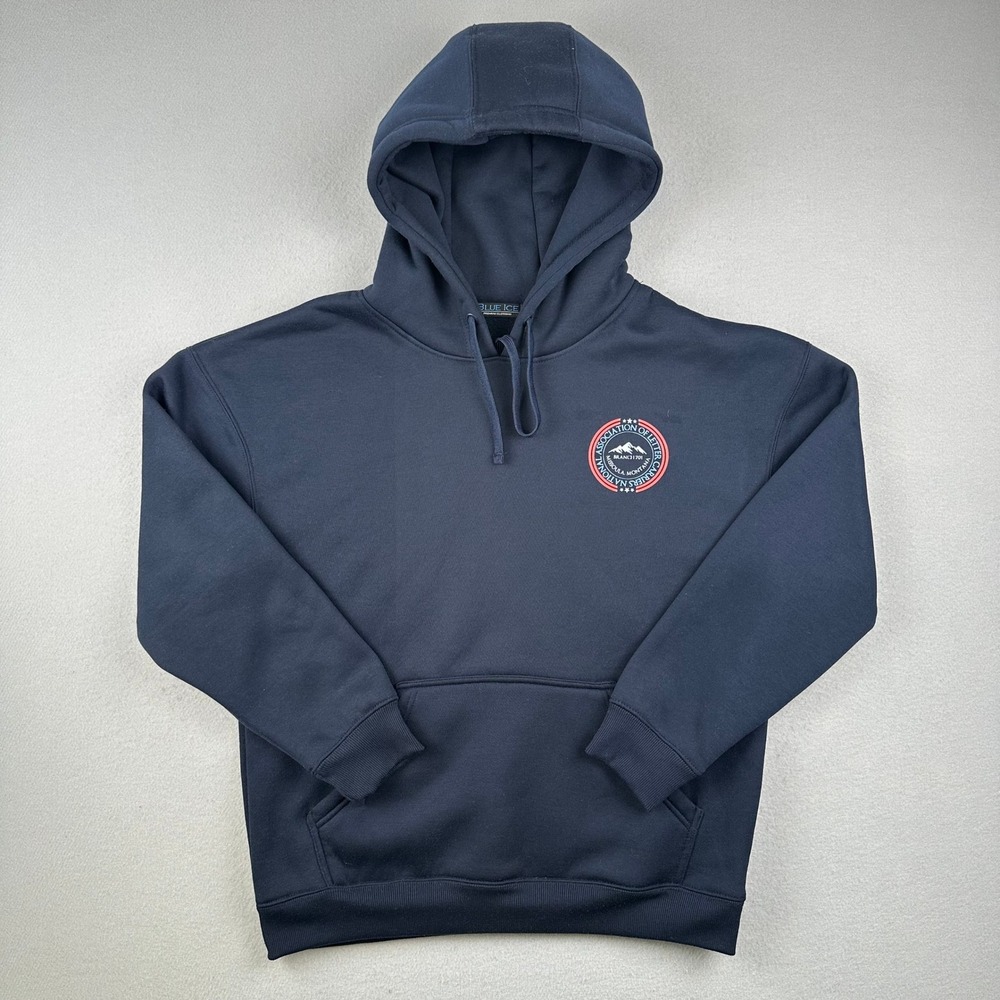 Blue Ice Hoodie Men Large Navy Blue NALC Branch 701 Missoula Montana Graphic